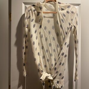 LOFT Cream and Blue Open Cardigan